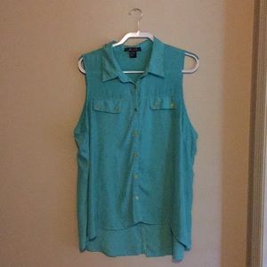 Blue sheer button up top